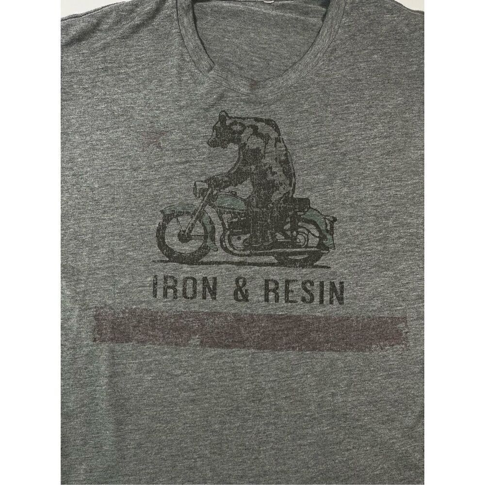 Iron & Resin Moto Bear Tee Riding Motorcycle Grey Short Sleeve Men's Size Medium - Picture 4 of 9